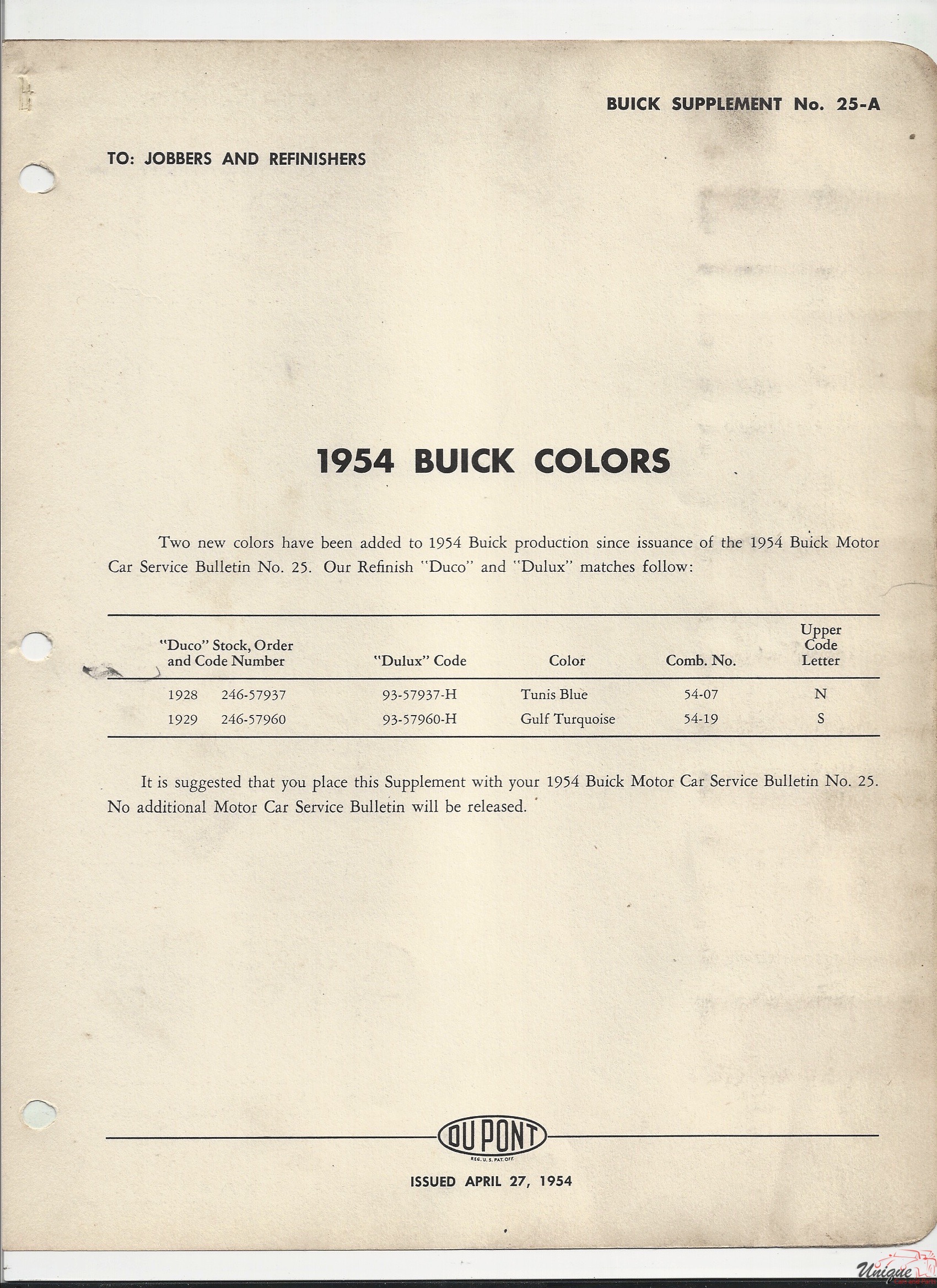 1954 Buick Paint Charts